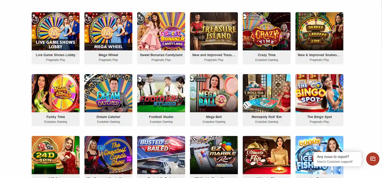 Game-Show-Bereich von Impressario Casino mit Live-Moderatoren