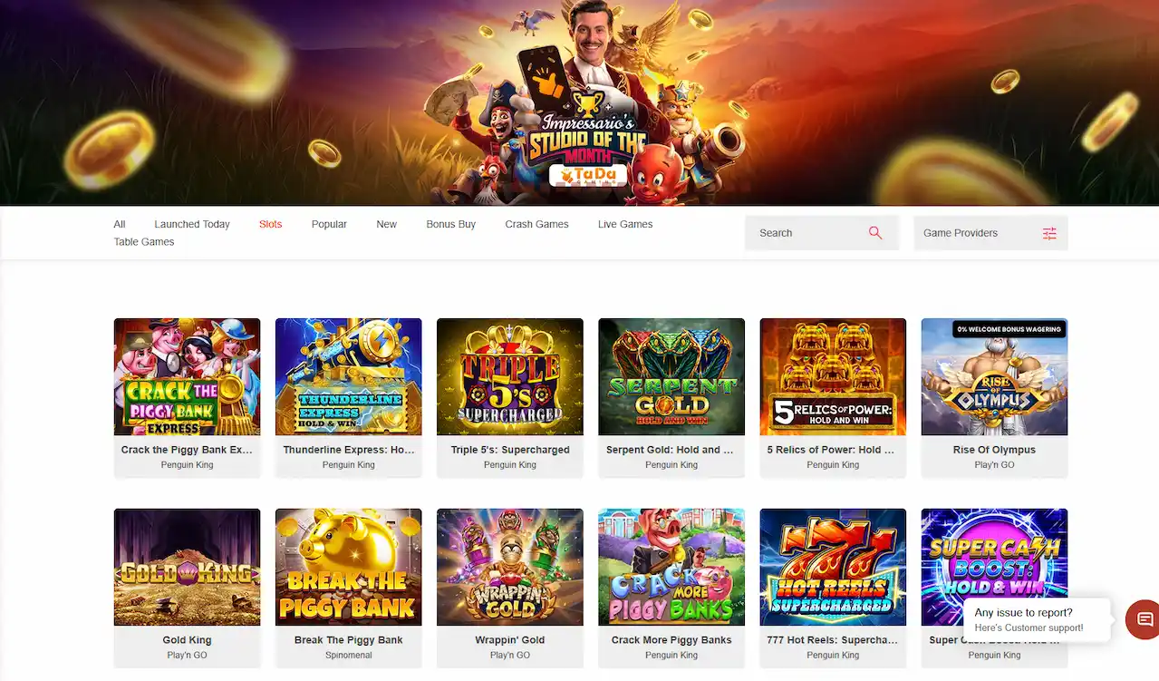 Slot-Katalog von Impressario Casino mit über 7.000 Spielautomaten